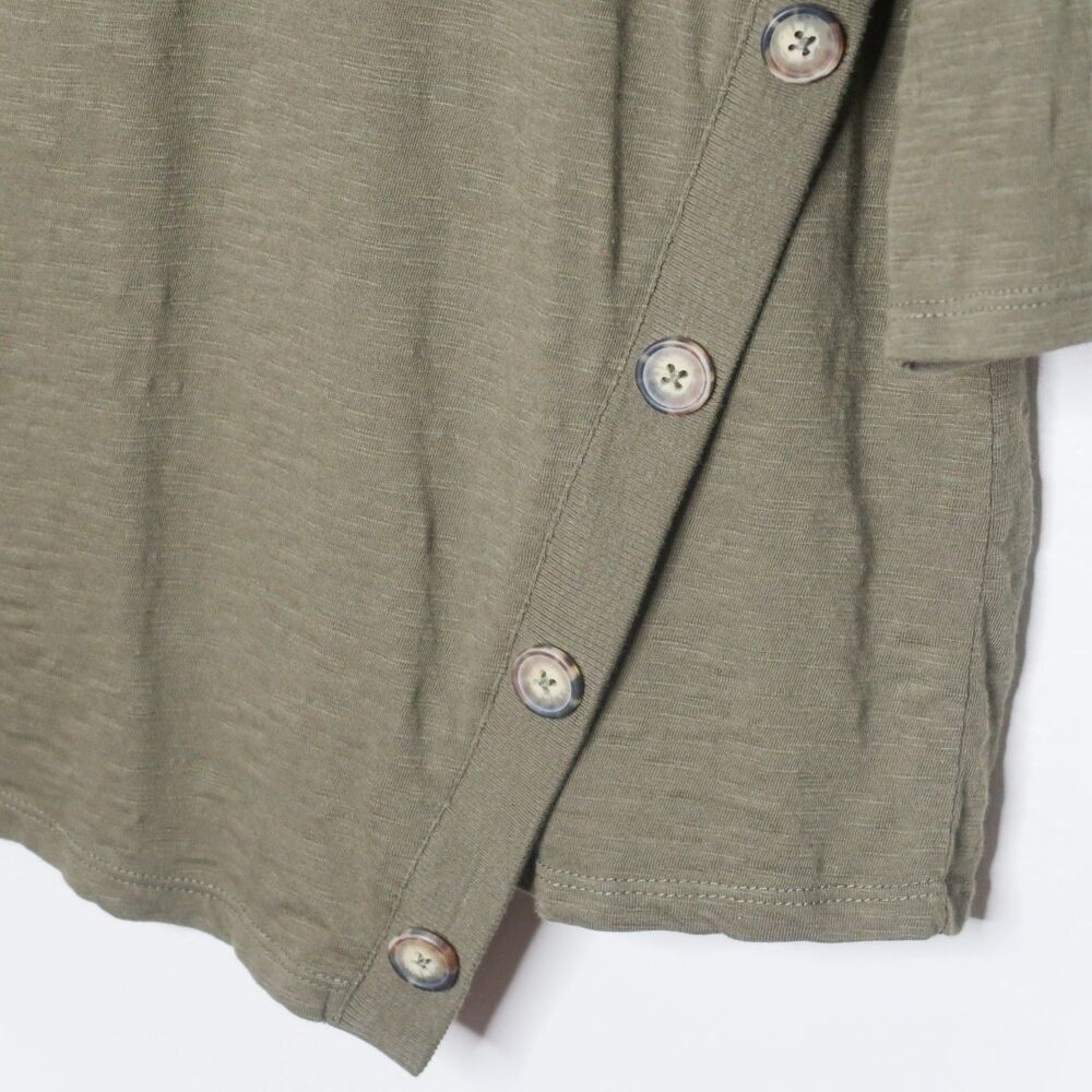 Chico's Womens 3/4 Sleeve T-Shirt Size 2 Large Olive Green Buttons Wrap Neutrals - Picture 10 of 10